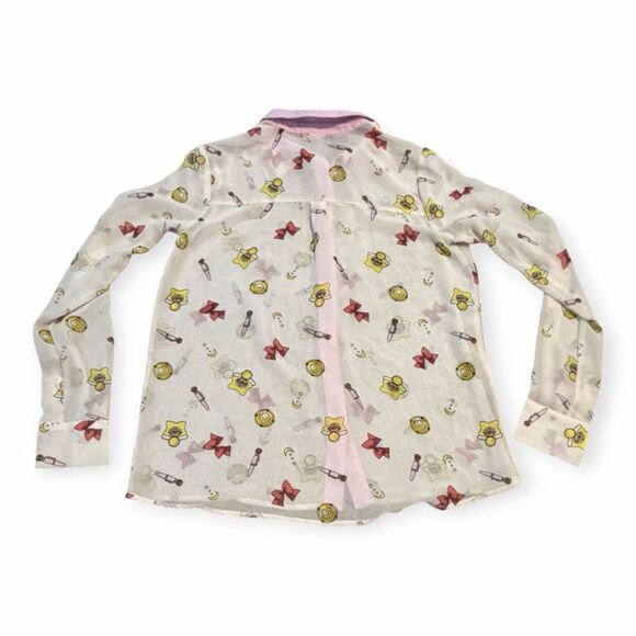 SAILOR MOON Women’s White Pink Long Sleeve Allover Print Button Up Blouse Medium - Picture 4 of 8